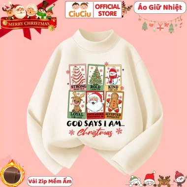 Áo giữ nhiệt Noel Giáng Sinh cho bé trai gái CIUCIU KID vải zip lông mềm co dãn