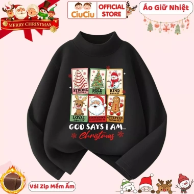 Áo giữ nhiệt Noel Giáng Sinh cho bé trai gái CIUCIU KID vải zip lông mềm co dãn