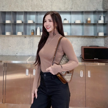 Áo giữ nhiệt nữ GUNO ôm body dài tay cổ lọ thêu logo lót lông thỏ siêu ấm mùa thu đông 5