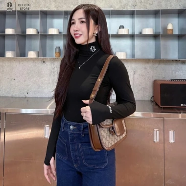 Áo giữ nhiệt nữ GUNO ôm body dài tay cổ lọ thêu logo lót lông thỏ siêu ấm mùa thu đông 6