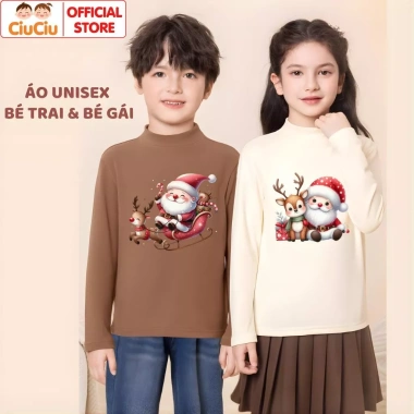 Áo Giữ Nhiệt Ông Già Noel Cưỡi Tuần Lộc Merry Christmas cho Bé Trai và Bé Gái - Vải Co Dãn, Mềm Ấm, CIUCIU KID 3