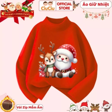 Áo Giữ Nhiệt Ông Già Noel Cưỡi Tuần Lộc Merry Christmas cho Bé Trai và Bé Gái - Vải Co Dãn, Mềm Ấm, CIUCIU KID 4