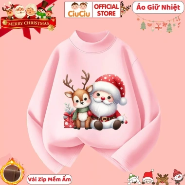 Áo Giữ Nhiệt Ông Già Noel Cưỡi Tuần Lộc Merry Christmas cho Bé Trai và Bé Gái - Vải Co Dãn, Mềm Ấm, CIUCIU KID 6