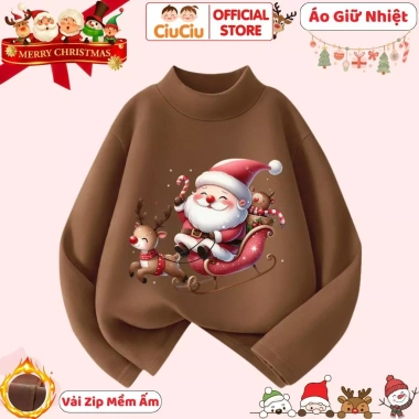 Áo Giữ Nhiệt Ông Già Noel Cưỡi Tuần Lộc Merry Christmas cho Bé Trai và Bé Gái - Vải Co Dãn, Mềm Ấm, CIUCIU KID 7