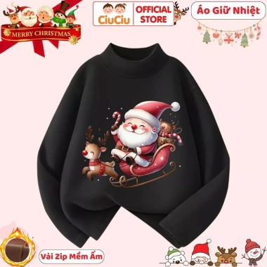 Áo Giữ Nhiệt Ông Già Noel Cưỡi Tuần Lộc Merry Christmas cho Bé Trai và Bé Gái - Vải Co Dãn, Mềm Ấm, CIUCIU KID 8