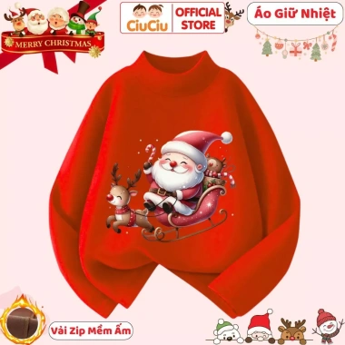 Áo Giữ Nhiệt Ông Già Noel Cưỡi Tuần Lộc Merry Christmas cho Bé Trai và Bé Gái - Vải Co Dãn, Mềm Ấm, CIUCIU KID 10