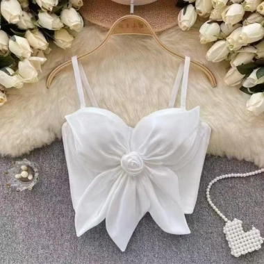 Áo hai dây NLINNI hoa hồng 3D Slim Fit corset crop top không tay đen - Giá 187.920đ