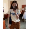 Áo Hàn Quốc Retro Chữ Xanh Ngắn Tay Dệt Kim Nữ Cổ Tròn - Giá Giảm 20% 9