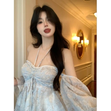 Áo hoa voan hở vai dài dây buộc cổ, ngọt ngào bánh bèo - 250k giảm từ 310k 4