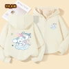 Áo Hoodie Bé Gái Dây Kéo Lót Lông Cừu Có Túi - In Hình Dễ Thương Mùa Thu Đông