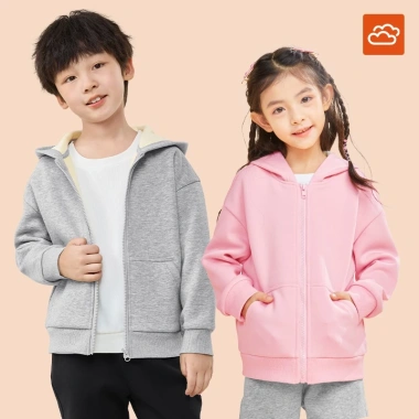 Áo Hoodie Bé Gái Dây Kéo Lót Lông Cừu Có Túi - In Hình Dễ Thương Mùa Thu Đông 2