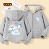 Áo Hoodie Bé Gái Dây Kéo Lót Lông Cừu Có Túi - In Hình Dễ Thương Mùa Thu Đông 9