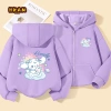 Áo Hoodie Bé Gái Dây Kéo Lót Lông Cừu Có Túi - In Hình Dễ Thương Mùa Thu Đông 10