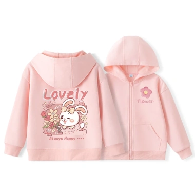 Áo Hoodie bé gái dây kéo, túi in thỏ - Thời trang trẻ em, giảm còn 250.000₫ 2