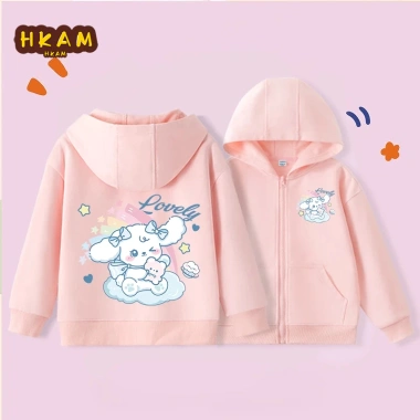 Áo Hoodie bé gái dây kéo, túi tiện, in thỏ dễ thương - Giá 225.100₫