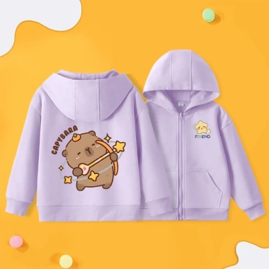 Áo Hoodie bé gái dễ thương dây kéo trẻ em, túi và in hình capybara, giá 249.999₫ 3