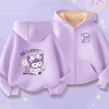 Áo Hoodie bé gái nỉ lông cừu trẻ em, thiết kế dễ thương, túi in Kuromi – 350.000₫