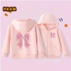 Áo Hoodie bé gái trẻ em dây kéo, thiết kế đơn giản thời trang, túi in nơ - 250k