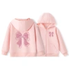 Áo Hoodie bé gái trẻ em dây kéo, thiết kế đơn giản thời trang, túi in nơ - 250k 5