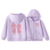 Áo Hoodie bé gái trẻ em dây kéo, thiết kế đơn giản thời trang, túi in nơ - 250k 7