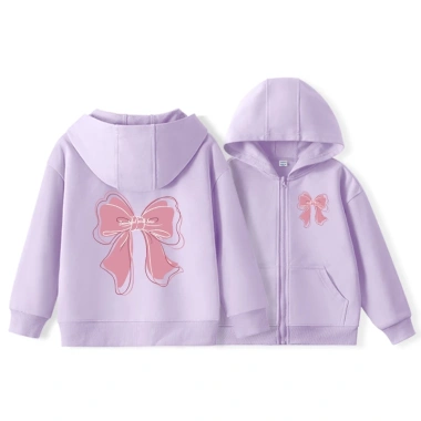 Áo Hoodie bé gái trẻ em dây kéo, thiết kế đơn giản thời trang, túi in nơ - 250k