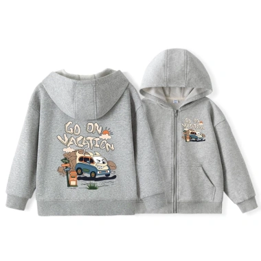 Áo Hoodie Bé Trai Dây Kéo Trẻ Em - Đơn Giản Thời Trang, Túi Đựng & In Xe Hơi 8