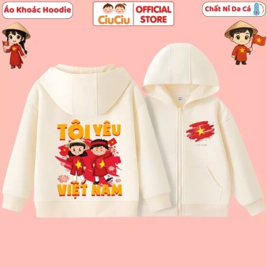 Áo Hoodie Bé Trai Gái Hình Tôi Yêu Việt Nam CIUCIU KID Nỉ Da Cá Mềm Mịn Giữ Ấm