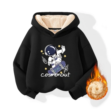 Áo Hoodie bé trai mũ trùm đầu, nỉ lông cừu giữ nhiệt, in hình Spaceman - 270.000đ 7