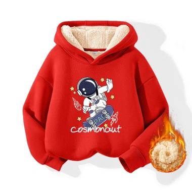 Áo Hoodie bé trai mũ trùm đầu, nỉ lông cừu giữ nhiệt, in hình Spaceman - 270.000đ 8