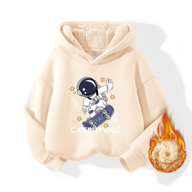 Áo Hoodie bé trai mũ trùm đầu, nỉ lông cừu giữ nhiệt, in hình Spaceman - 270.000đ 9