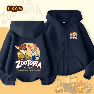 Áo Hoodie Bé Trai Trẻ Em Dây Kéo Đơn Giản Có Túi In Zootopia - Giá 250.000đ