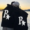 Áo hoodie in chữ R ngôi sao nỉ bông siêu mềm mịn, ấm unisex, cặp đôi mùa đông đi chơi du lịch, phong cách trẻ trung điểm nhấn 6