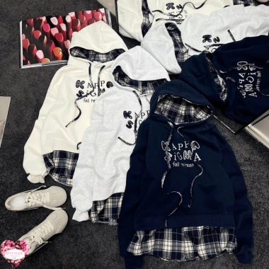 Áo Hoodie Nữ Nỉ Mũ Pha Kẻ Chất Ấm Dày Dặn, Mềm Mại, Quảng Châu Giảm 370.500₫
