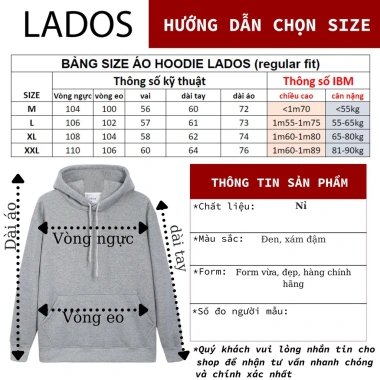 Áo hoodie unisex ulzzang trơn LADOS 9.064 - Nỉ cotton dày dặn, ấm áp, 259k 5