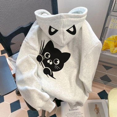 Áo Hoodie Unisex Xám Mềm Mại In Chú Mèo Đen Cute - Chất Liệu Cao Cấp RTOML Giá 99.000