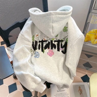 Áo Hoodie Unisex Xám Mềm Mại In Chữ VITALITY Hoa Văn Phong Cách Streetwear - 99k