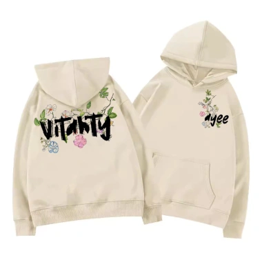 Áo Hoodie Unisex Xám Mềm Mại In Chữ VITALITY Hoa Văn Phong Cách Streetwear - 99k