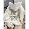 Áo Hoodie Unisex Xám Mềm Mại In Hình Bướm Trendy Thời Trang Streetwear - 99k