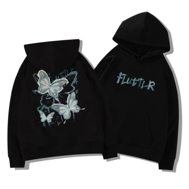 Áo Hoodie Unisex Xám Mềm Mại In Hình Bướm Trendy Thời Trang Streetwear - 99k