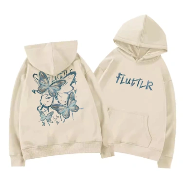 Áo Hoodie Unisex Xám Mềm Mại In Hình Bướm Trendy Thời Trang Streetwear - 99k