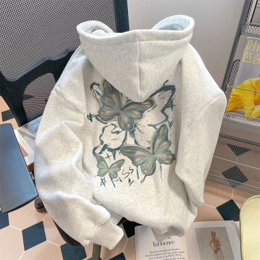 Áo Hoodie Unisex Xám Mềm Mại In Hình Bướm Trendy Thời Trang Streetwear - 99k