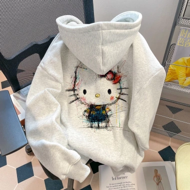Áo Hoodie Unisex Xám Mềm Mại In Mèo Hoạt Hình Streetwear Trendy RTOML Giá 99.000₫ 3
