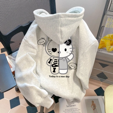 Áo Hoodie Xám Mềm Mại In Mèo Con Hoạt Hình Trendy Hai Phòng RTOML 99k