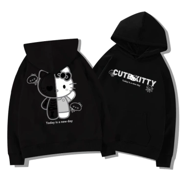 Áo Hoodie Xám Mềm Mại In Mèo Con Hoạt Hình Trendy Hai Phòng RTOML 99k
