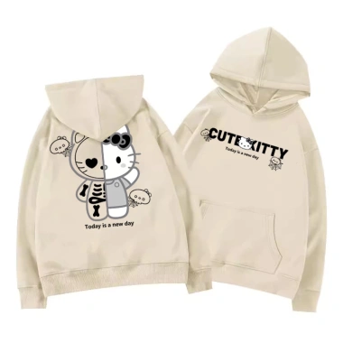 Áo Hoodie Xám Mềm Mại In Mèo Con Hoạt Hình Trendy Hai Phòng RTOML 99k