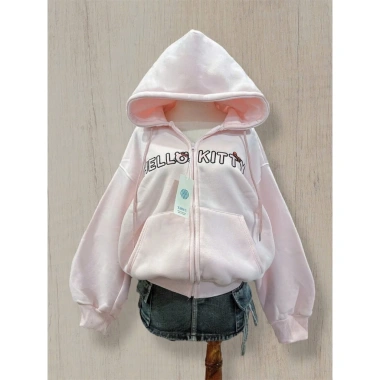Áo hoodie zip form rộng thêu chữ Hello Kitty dễ thương, giá chỉ 174.600₫ 7 Áo hoodie zip form rộng thêu chữ Hello Kitty dễ thương, giá chỉ 174.600₫ 7