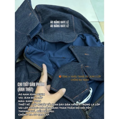 Áo jean bò nam 2 lớp và 1 lớp chống UV dáng dài xuông size 50 100kg giá 260k 4