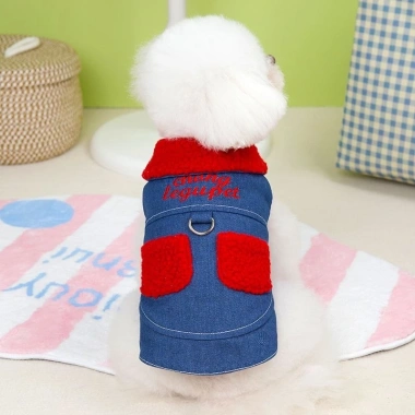 Áo Jeans giữ ấm cho mèo & chó, lót lông dễ thương, móc dây thoáng khí, thời trang Poodle, Chihuahua, Yorkie