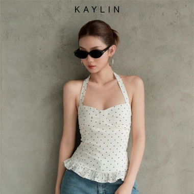 Áo KAYLIN chấm bi ren lụa mango mềm mại, BST Thu 2.025, giảm còn 386.000₫