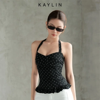 Áo KAYLIN chấm bi ren lụa mango mềm mại, BST Thu 2.025, giảm còn 386.000₫